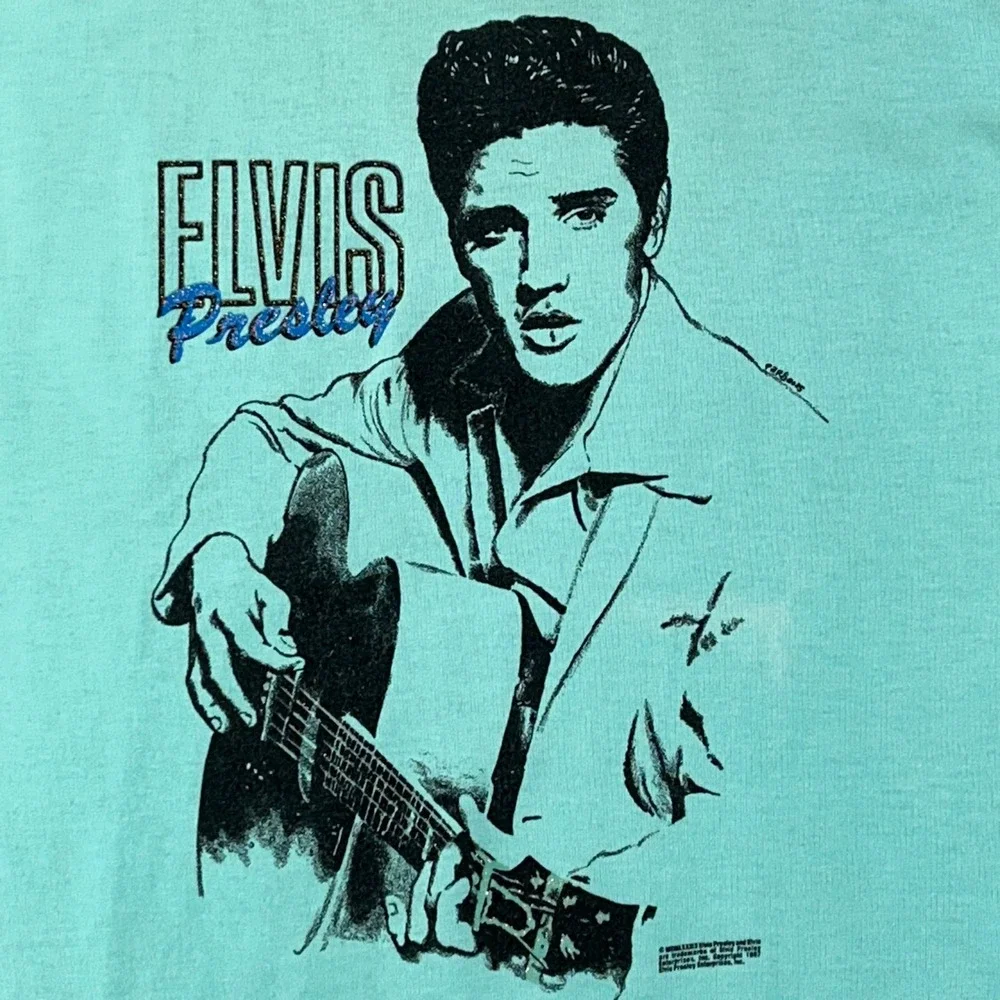 80s Vintage Elvis Presley Graphic Tee Mens Medium Short Sleeve Caricature Art
